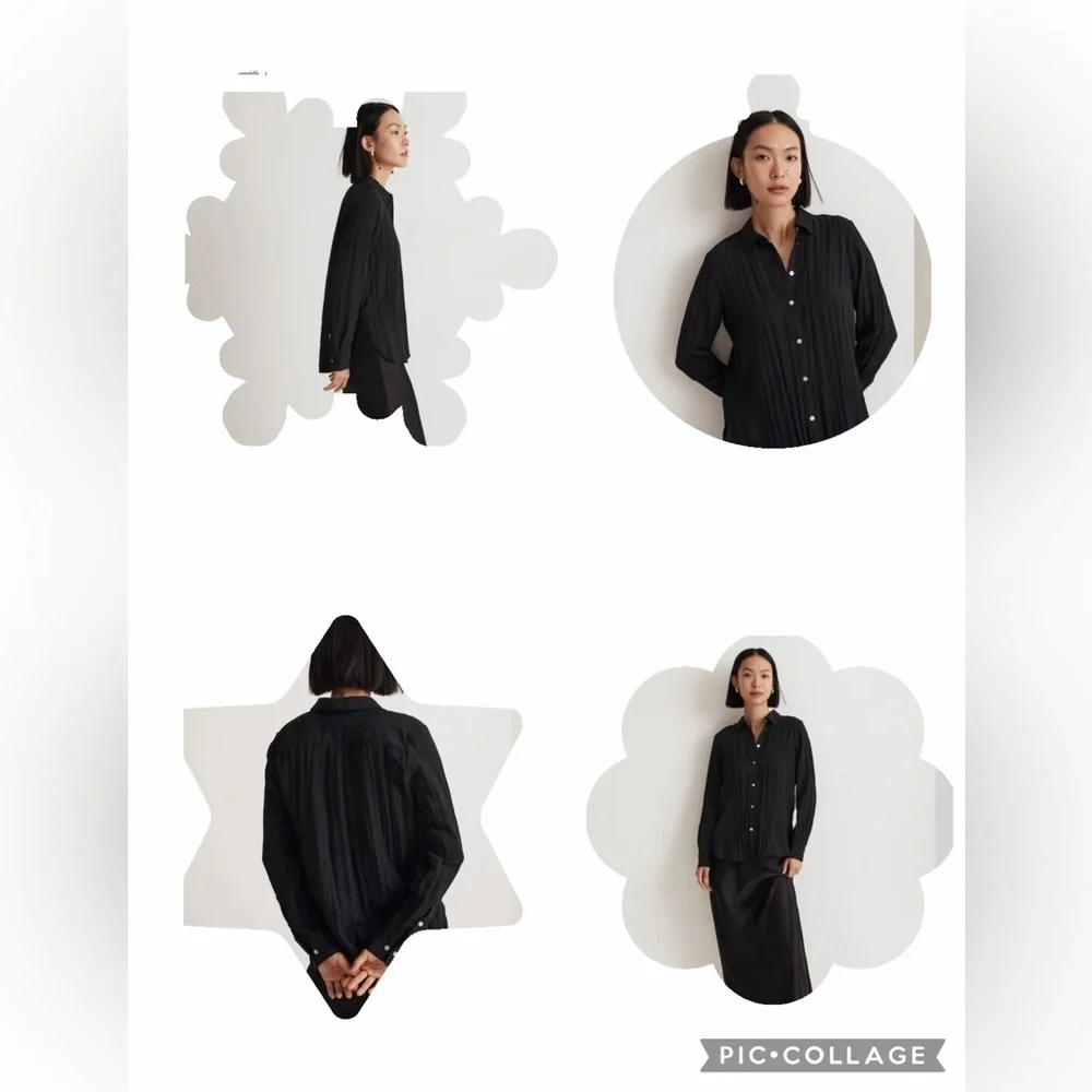 Madewell Black Crinkled Button Up Shirt Size XS